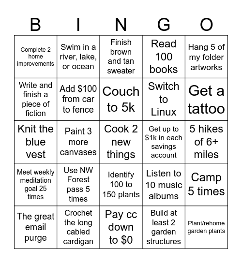 2025 Resolutions Bingo Card