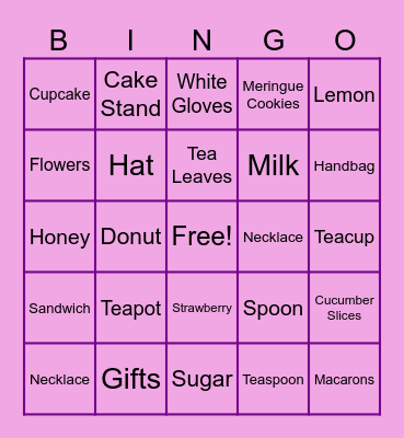 Haley's Tea Party Bingo Card