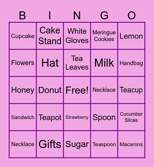 Haley's Tea Party Bingo Card