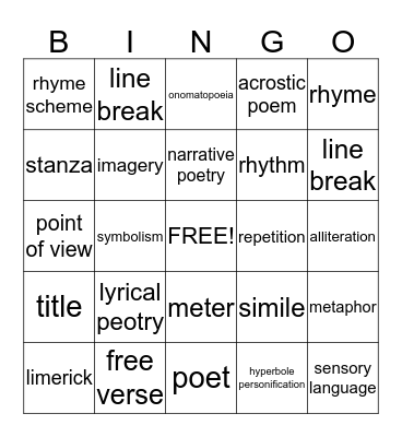 Poetry  Bingo Card