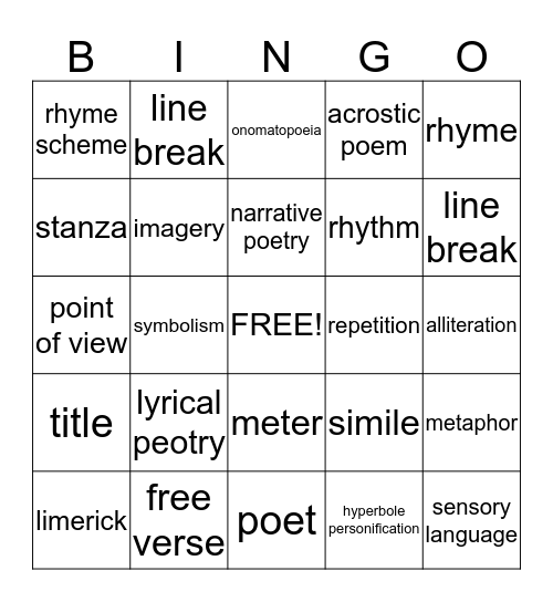 Poetry  Bingo Card