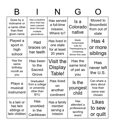 Get to Know Your Sisters Bingo Card