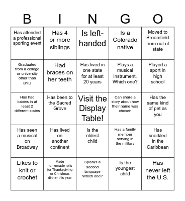 Get to Know Your Sisters Bingo Card