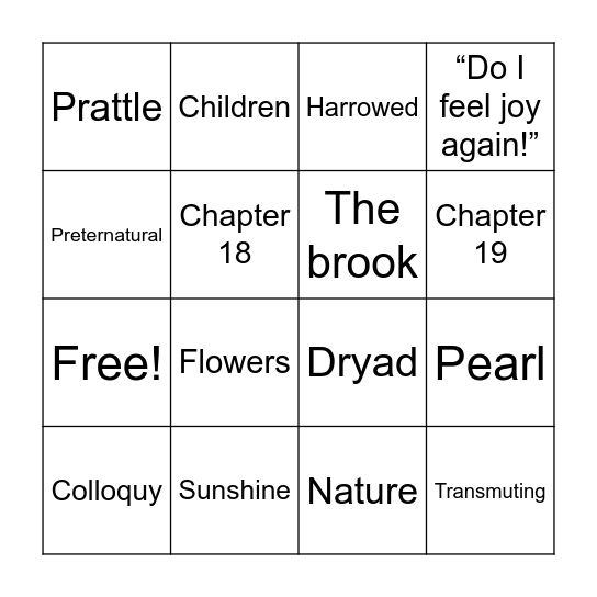 Scarlet letter chapter 18 & 19 Bingo Card