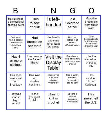 Get to Know Your Sisters Bingo Card
