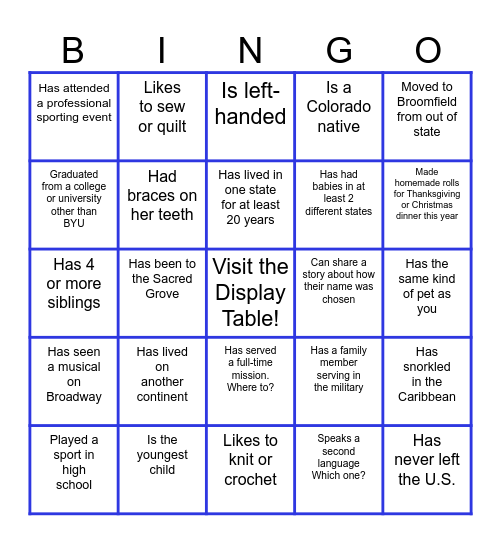 Get to Know Your Sisters Bingo Card