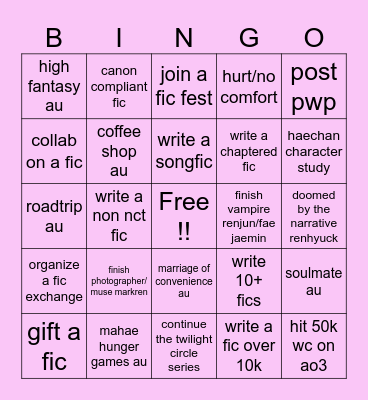 fullsunstar fic bingo Card