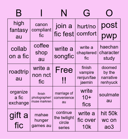 fullsunstar fic bingo Card