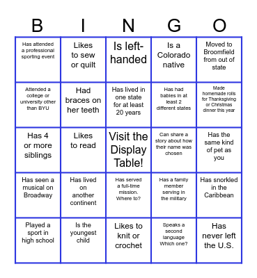 Get to Know Your Sisters Bingo Card