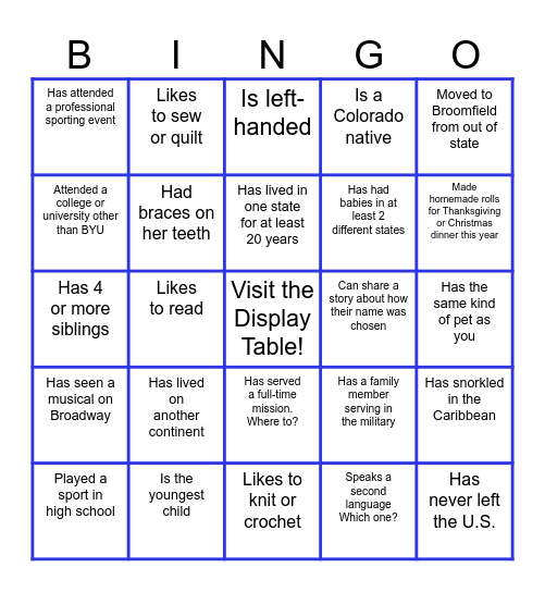 Get to Know Your Sisters Bingo Card