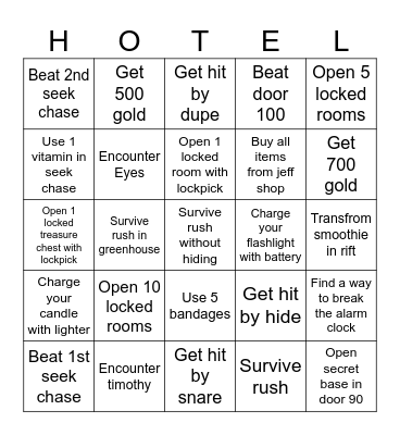 Doors Floor 1 The Hotel Bingo Card