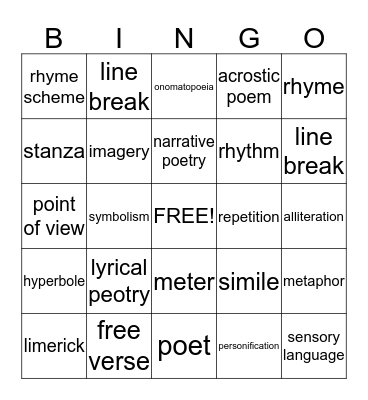 Poetry  Bingo Card