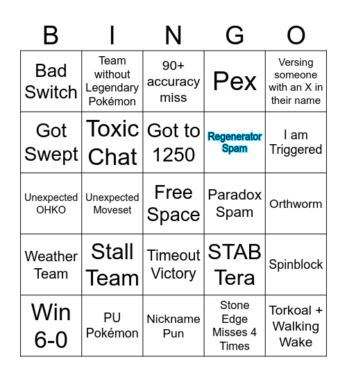Pokémon Showdown Bingo Card