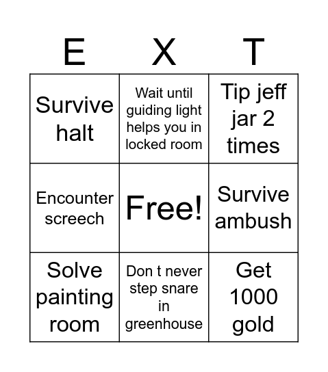 Doors Floor 1 The Hotel Extra Bingo Card