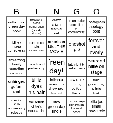 green day 2025 bingo Card