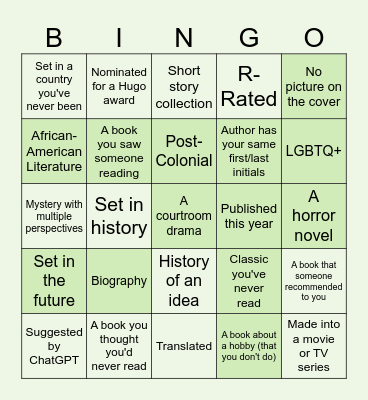 Book Bingo 2025 Bingo Card