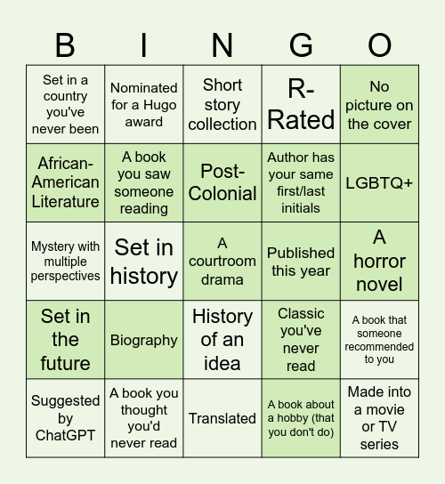 Book Bingo 2025 Bingo Card