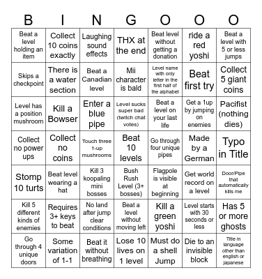 Mario Maker ULTRA Bingo Card