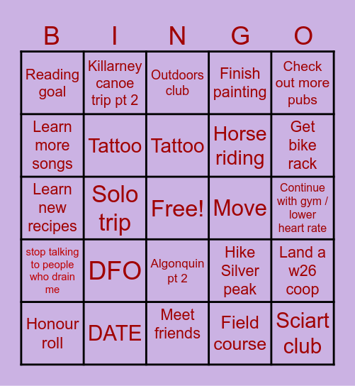 Abigail’s 2025 Bingo Card