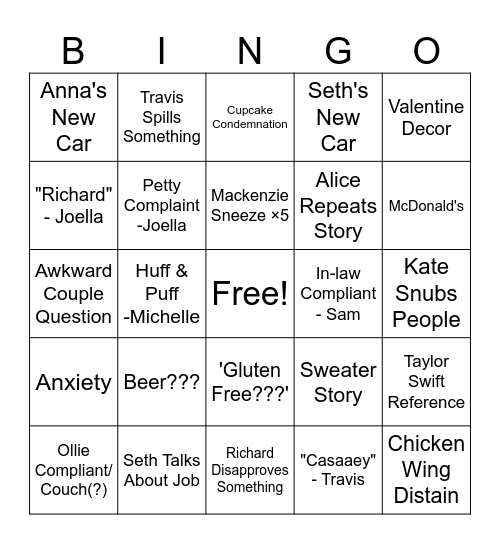 Anniversary Party Bingo Card