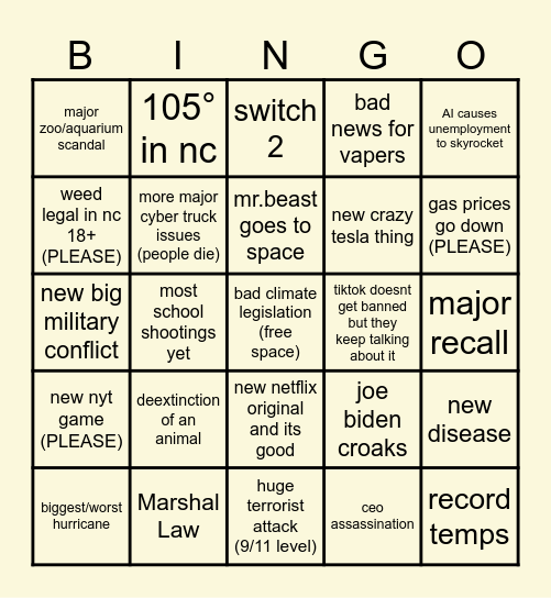2025 Bingo Card