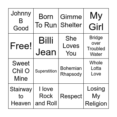 Rock Music Bingo Card