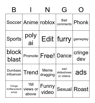 Tiktok Bingo Card
