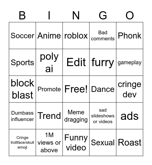 Tiktok Bingo Card