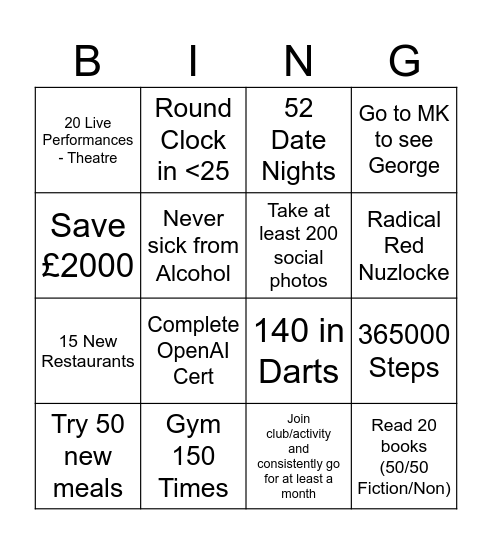 Harry New Year Bingo Card