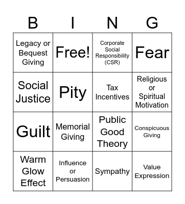 Giving Motivations Bingo Card