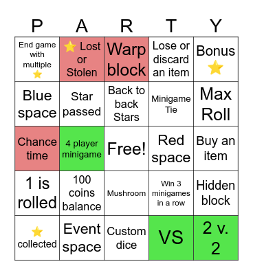 Mario Party Bingo Card