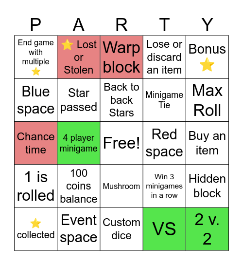 Mario Party Bingo Card