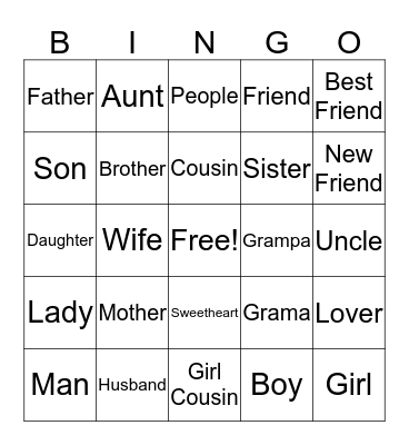 Family & People Bingo Card