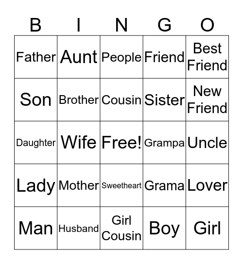 Family & People Bingo Card