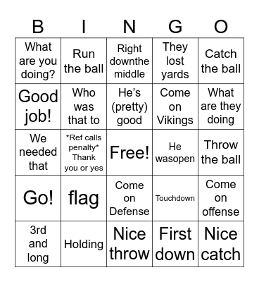Dad Football Bingo Card