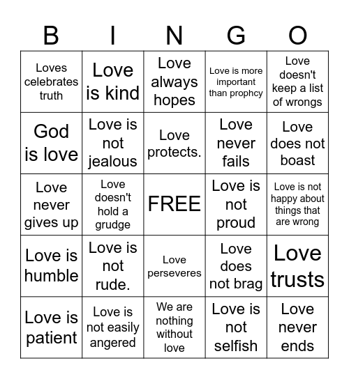 Love Is.... Bingo Card