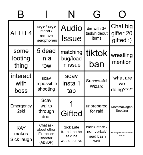 Sick Bingo Card
