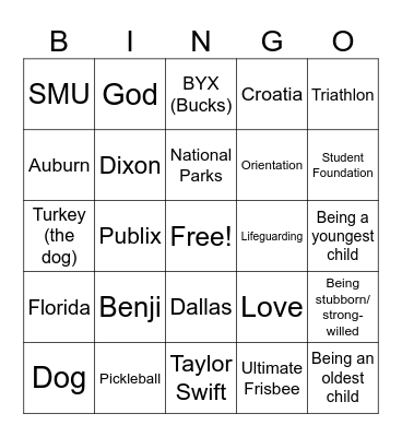 Nick and Laura's Rehearsal Dinner Bingo Card