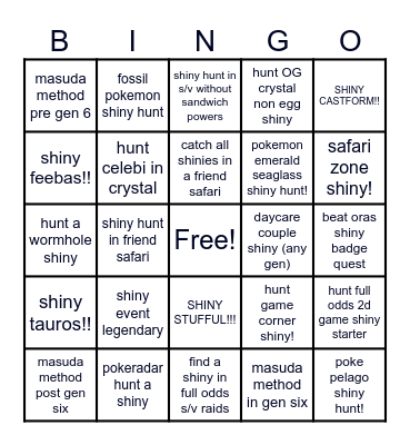 SHINY HUNT BINGO 2025 Bingo Card