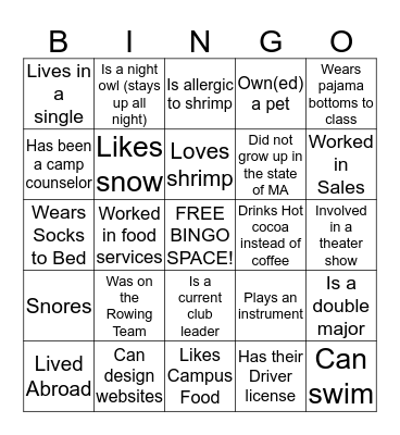 People Bingo Card