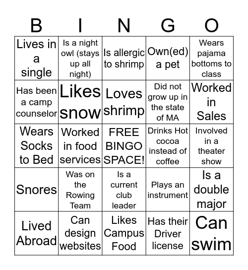 People Bingo Card