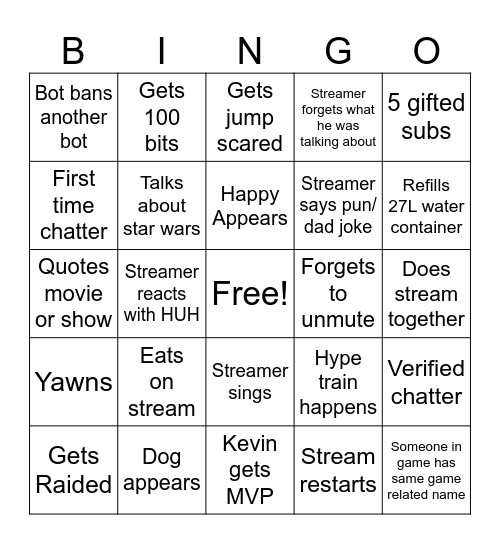 Birthday Stream Bingo Card