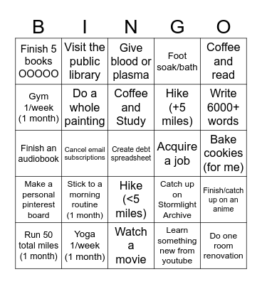 2025 Goals Bingo! Bingo Card