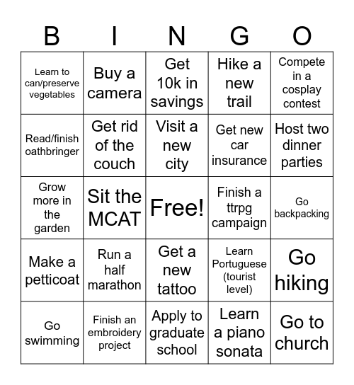 Resolutions BINGO Card