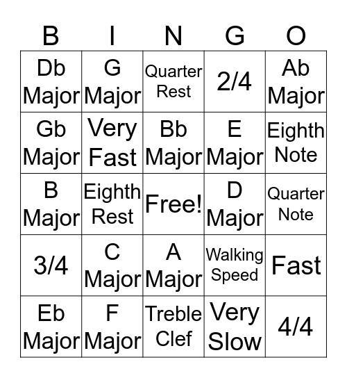 Key Signature Bingo Card