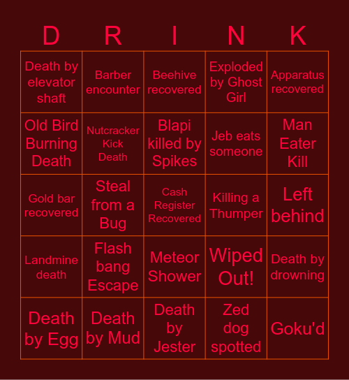 Drunk Lethal Company Bingo Card