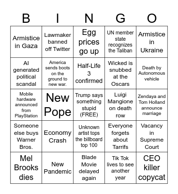 2025 BINGO Card Bingo Card