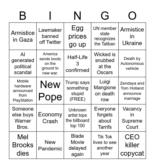 2025 BINGO Card Bingo Card