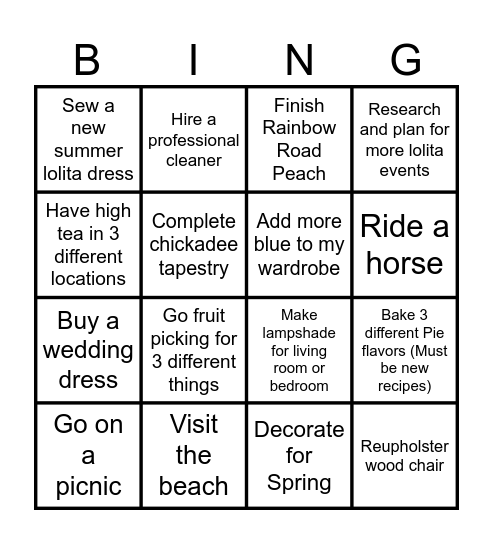 2025 Resolution Bingo Card