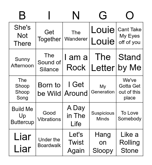 60s Bingo Card